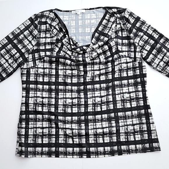 ⭐️3/ $30⭐️ Cleo Top Cowl Neck Black White 3/4 Sleeves Stretch Lightweight Sz XXL - Picture 5 of 14